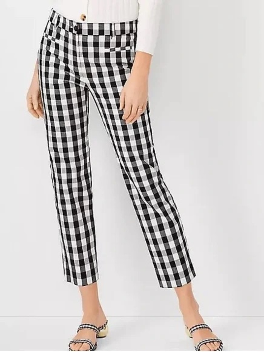 Ann Taylor Black White Gingham Ankle Pants, Size 4